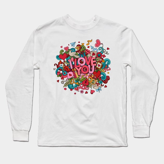 Cute Fun Colorful Heart Doodle Art Love - valentines day Long Sleeve T-Shirt by Heawonshop